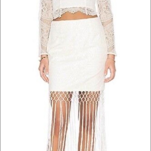 Tularosa Ivory Revolve Barcelona Lace Fringe Skirt - Picture 3 of 10